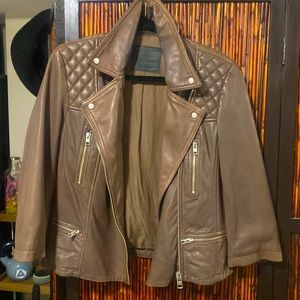 All Saints Leather Moto Jacket US 10 Brown Leather